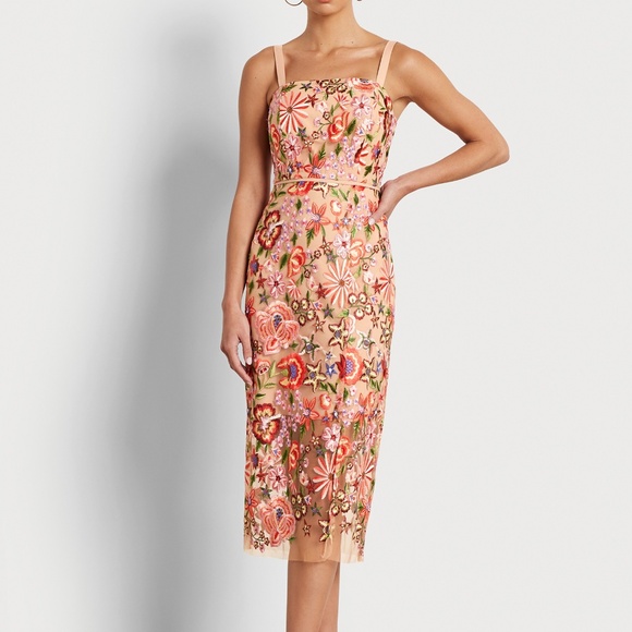NWT Sam Edelman Floral Embroidered Midi Sheath Dress - size 10 - Picture 1 of 5